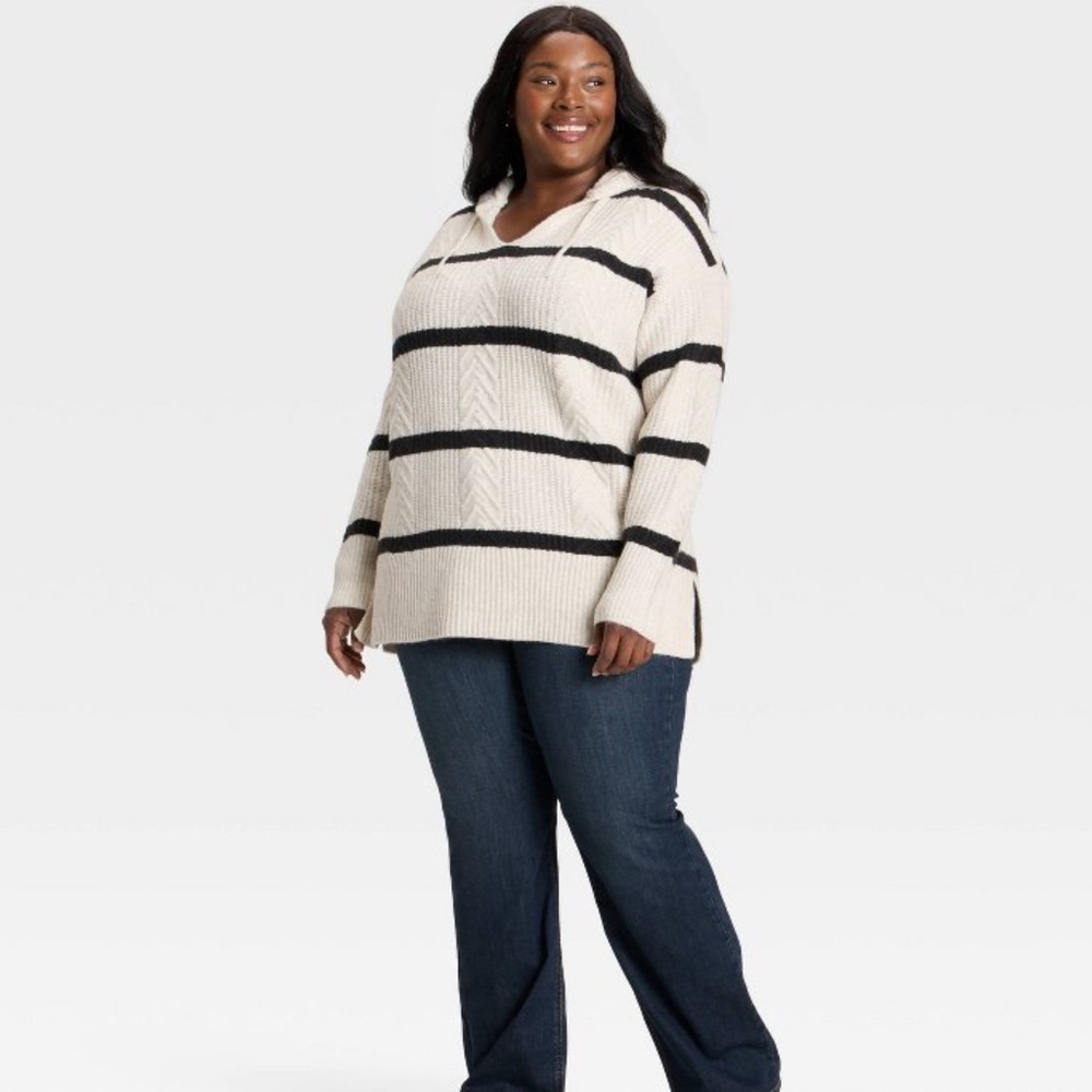 Ava & Viv Cozy Cable Hooded Tunic Sweater 2X